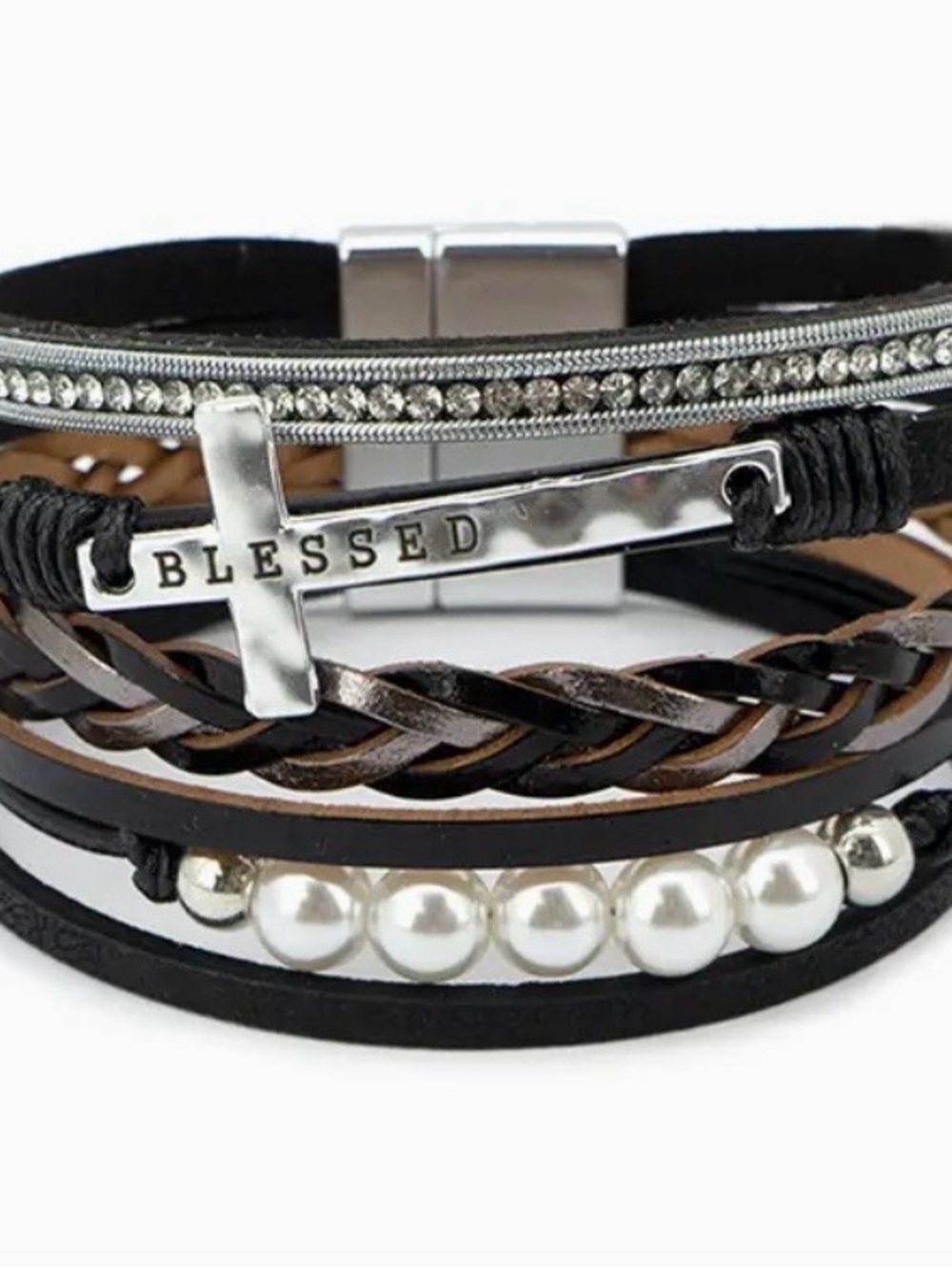 Blessed Black and Brown Multi-Strand Leather Bracelet